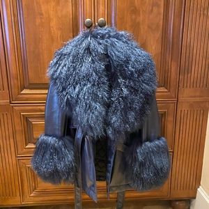 SOLD OUT EVERYWHERE! Blair Faux-patent-leather Coat With Mongolian Fur Trim